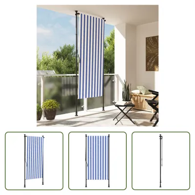 Produktbild von The Living Store Außenrollo Blau und Weiß 120x270 cm Stoff und Stahl