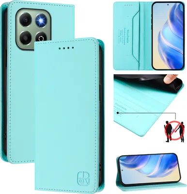 Produktbild von Lederhülle für Honor X6b/Honor X6a Hülle Flip Brieftasche Kartenfächern Ständer Schutzhülle Türkis