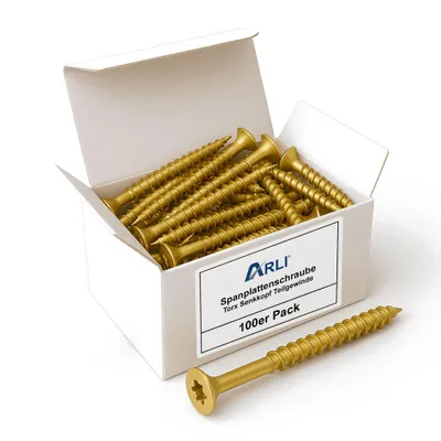 Produktbild von ARLI 200x Spanplattenschrauben 5x100 mm Torx TX25 Senkkopf Teilgewinde Stahl gelb verzinkt
