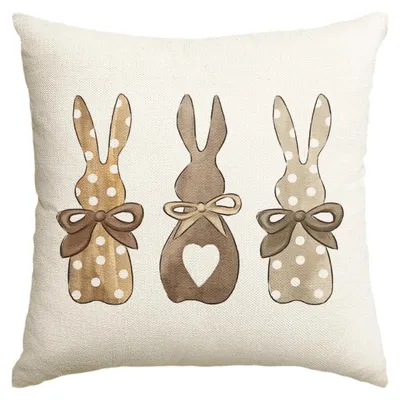 Obrázok produktu pre Poťah na vankúš 45x45 cm, motív Veľkonočné zajačiky, béžová farba, 1 kus, materiál: polyester