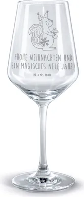 Produktbild von Mr. & Mrs. Panda Weinglas Eichhörnchen Weihnachten - Transparent - Geschenk, Guten Rutsch, glas für rotwein, Weihnachtsgruß, Neujahr, Vogel, Rotweinglas mit Gravur, Kelch