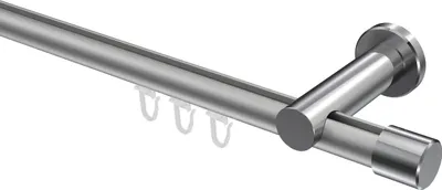 Produktbild von Interdeco Innenlaufstange / Gardinenstange mit Innenlauf Silbergrau / Chrom, Typ Platon Santo (Kappe), 20 mm Ø 1-läufig, 240 cm