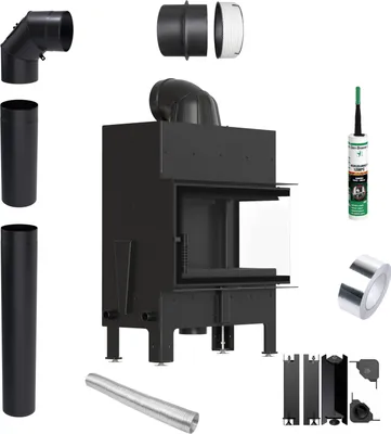 Kamineinsatz KRATKI FLOKI M rechts 10 kW fi200 Schwarz TERMOTEC Rohrset