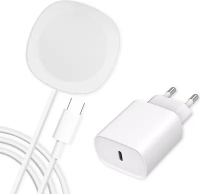 Produktbild von Cazy 2-in-1-Wireless-Ladegerät – 15-W-Magnetladegerät mit Telefonständer + USB-C-Ladegerät – Stromversorgung – 20 W – Weiß