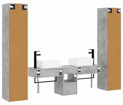 Image de Ensemble de meubles de salle de bain, 5 pièces, couleur gris béton, dimensions 33 x 34,5 x 160 cm