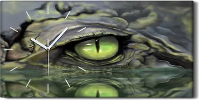 Produktbild von Wanduhr Uhr Wandbild Leinwand 60x30 Gemälde Tier Krokodil Augen Wasser - weiße Hände