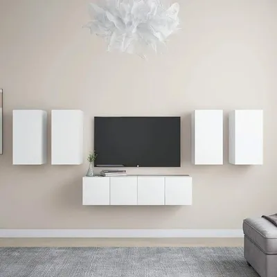Productafbeelding van 6-delige TV-meubelset, woonkamerwand, complete set voor een tienerkamer, wandmeubel voor de woonkamer, TV-meubels en audio-meubels, wandmeubel voor de woonkamer, wit, van houtvezel
