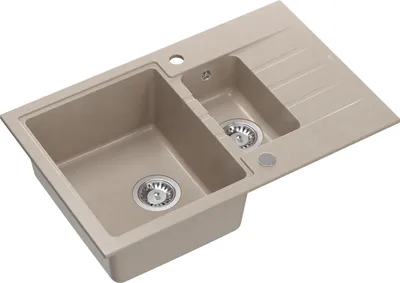 Obrázok produktu pre QUADRON drez 1,5 misky | Rozmery: 78 x 50 x 20 cm | PETER 156 | Kuchynský drez GraniteQ granitový drez so sifónom | Béžová farba a oceľ