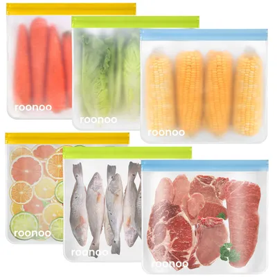 6er-Pack wiederverwendbare Gefrierbeutel, 1 Gallone, PEVA, spülmaschinengeeignet