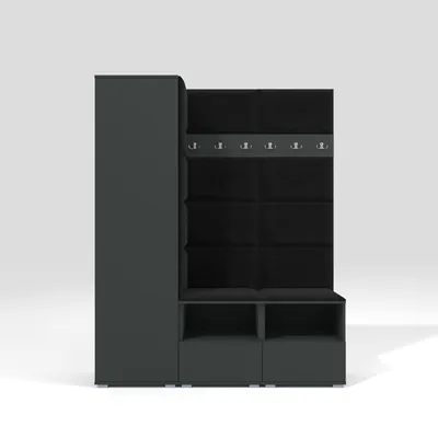 Produktbild von Garderoben-Set Nela II, Polstergarderobe mit zwei Schuhschränke, Flurmöbel mit Hochschrank (Farbe: Graphit + Trinity 16 (Schwarz))