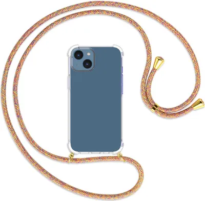 Produktbild von Handykette Backcover-Schutzhülle mit Band (Metall goldfarben) für Apple iPhone 14 (6.1'') - Rainbow