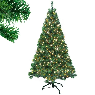 Produktbild von LZQ LED 240CM Künstlicher Weihnachtsbaum Tannenbaum Grün PVC Nadeln Dekobaum für Weihnachten-Dekoration mit Lichterkette