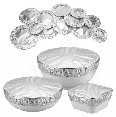 Produktbild von Elastische Schüsselabdeckungen aus Aluminiumfolie - 50 Stück - Isolierabdeckung für Lebensmittel - Wiederverwendbare Deckel für Schalen Teller und Picknick