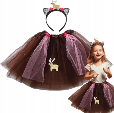 Produktbild von Rentier Kostüm Kinder Weihnachten Karneval Set Rock & Haarreif 110-135cm Süß
