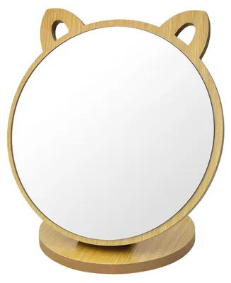 Productafbeelding van Ronde Schminkspiegel met Houten Frame en Kattenoren