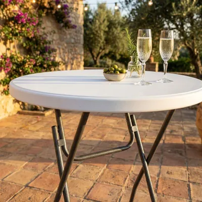 Immagine prodotto di Milani Home - tavolo catering, alto rotondo, pieghevole, salvaspazio, acciaio e ABS, grigio bianco, diametro 60 cm