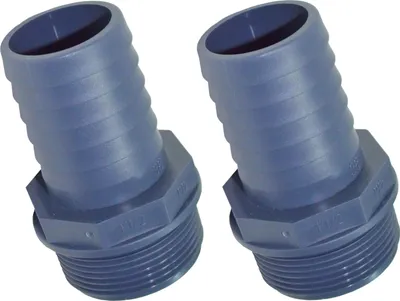 Produktbild von 2 Stück: Pool Pumpenanschluss Schlauchtülle Ø 38mm x 1 1/2 Zoll Außengewinde (PP grau)