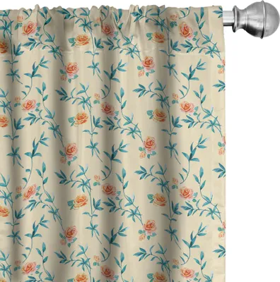 Zdjęcie produktu dla ABAKUHAUS Zasłony kwiatowe, firanki, powtarzający się wzór akwarelowych róż na kremowym tle, 2 sztuki 75 x 175 cm, szampański wielokolorowy