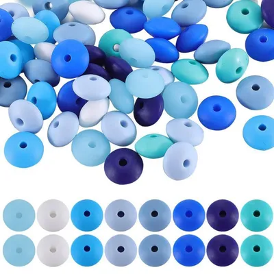 Zdjęcie produktu dla Koraliki silikonowe, płaskie, okrągłe, niebieskie, 12 mm, 96 sztuk, dystansery do tworzenia biżuterii