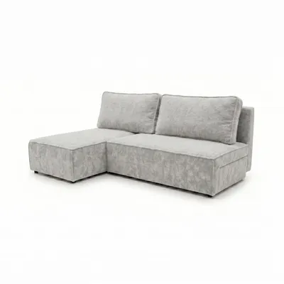 Produktbild von Ecksofa FORANO 3-Sitzer mit Bettkasten, Eckcouch mit Schlaffunktion für Gästezimmer und Jugendzimmer, weicher Bouclé-Plüschstoff, Hellgrau Links