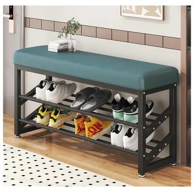 Produktbild von Schuhregal Metall 2 Ebenen mit Sitzkissen Grün