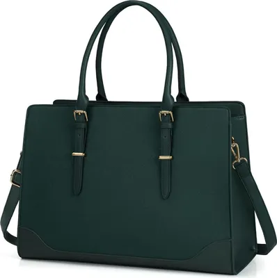 Obrázek produktu pro IGOLUMON kabelka Dámská velká taška tmavě zelená Laptop BagPolyuretankůže 15,6 palce taška přes rameno Tote