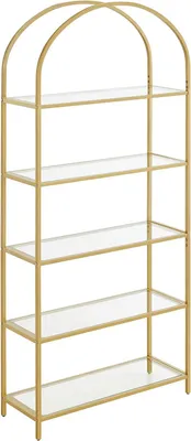 Produktbild von 5-Stöckiges Regal, Bücherregal Aus Gehärtetem Glas, Gebogene Konstruktion, Stahlkonstruktion, Für Wohnzimmer, Arbeitsbad, Farbe Gold