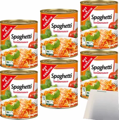 Produktbild von Gut & Günstig Spaghetti in Tomatensauce 6er Pack (6x800g Dose) + usy Block