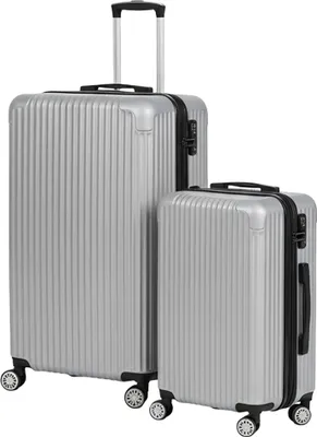 Image de Ensemble de valises Relaxdays, 2 pièces, 2 tailles, 4 roulettes, coque rigide, poignée télescopique, valises de voyage avec serrure à combinaison, argent