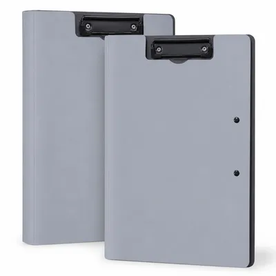 Produktbild von A4 Schreibmappe mit Deckel, 2er Set Klemmbrett mit Doppelclip, leichtes Klemmbrett-Set für Büro, Schule, Business & Restaurant, Grau