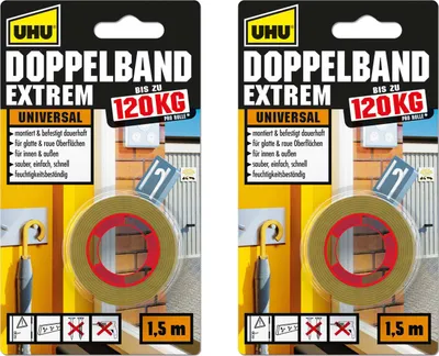 Produktbild von 2 x UHU Doppelband EXTREM doppelseitiges Montageband universal 1,5m x 19mm