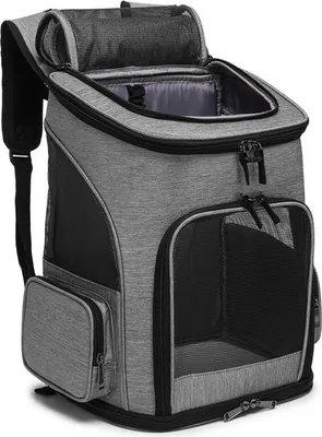 Image de Sac à dos pour chiens avec sac pliable pour petits chats et chiens Design ventilé Sac à dos pour animaux de compagnie avec ceinture de sécurité intérieure pour les voyages, la randonnée, le camping