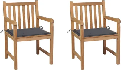 Produktbild von Gartenstühle 2 Stk. mit Anthrazit Kissen Massivholz Teak