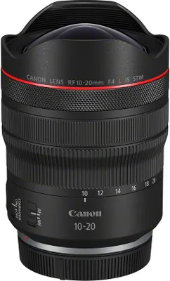 A close-up product shot of a Canon camera lens.