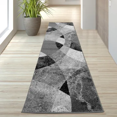 Produktbild von Teppich Rauten Design schwarz grau Größe - 80 x 300 cm