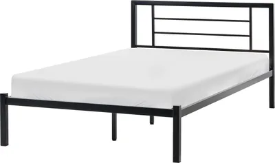 Produktbild von BELIANI Bett Schwarz Metall mit Lattenrost 120 x 200 cm Hohes Kopfteil Ohne Fußteil Schlichtes Modernes Design Schlafzimmer Metallbett Doppelbett
