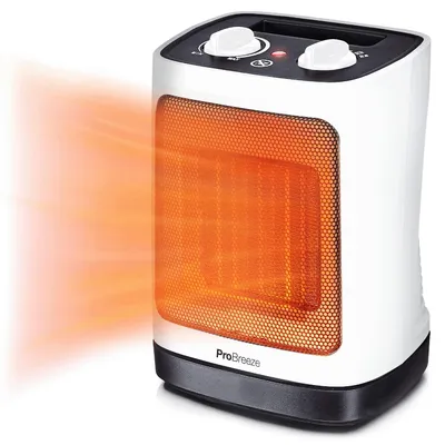 Produktbild von Pro Breeze 2000W Mini Keramik Heizlüfter energiesparend mit automatischer Oszillation, Zwei Leistungsstufen, Kleine Elektroheizung leise für Wohnzimmer, Büro, Terasse - Weiß – 2000 W – Weiß