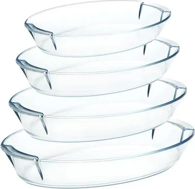 Productafbeelding van Unyqoos® Glazen ovenschalen set, transparante glazen ovenschalen, ovaal en rechthoekig, stapelbaar, vaatwasmachinebestendig, 0,9 liter + 1,4 liter + 2,2 liter + 3,4 liter