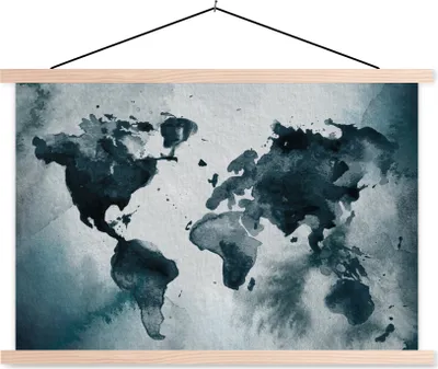 Produktbild von MuchoWow® Textilposter Weltkarte - Abstrakt - Aquarell 60x40 cm mit holzfarbenen Rahmen - Bilder