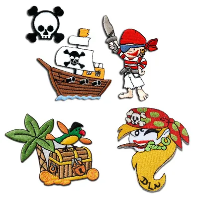 Produktbild von Aufnäher für Kinder - Piratinnen Set 5 Stück - Aufnäher, Bügelbild, Aufbügler, Applikationen, Patches, Zum Aufbügeln
