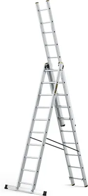 Produktbild von Leiter PRO Serie Aluleiter 3-teilig Mehrzweckleiter 3x10 Stufen Leiter Multifunktionsleiter Kombileiter bis 150 kg Beslastbar - Arbeitshöhe 6,31 m - inkl. Eimerhaken