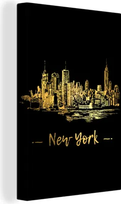 Produktbild von OneMillionCanvasses® - Leinwandbilder - 90x140 cm, New York - Skyline - Schwarz, Wandbilder Kunstdruck Wanddekoration - Wandschmucke - Schlafzimmer