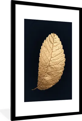 Produktbild von MuchoWow® MuchoWow® Gerahmtes Poster Blatt - Baum - Schwarz und Gold 60x90 cm - Poster mit zchwarzem Bilderrahmen - Dekoration - Wandposter Wohnzimmer - Hochwertig