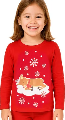 Produktbild von Schlafanzug für Mädchen - Rentier Kinder Pyjama Set Langarm Oberteil mit Hose Rot 122-128