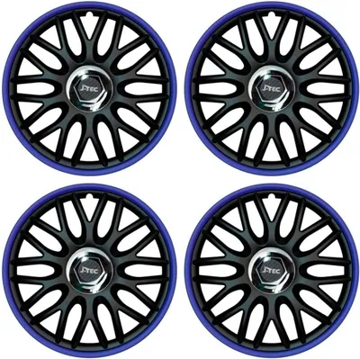 Produktbild von Radkappen 15 Zoll in Schwarz-Blau-Matt mit Chromnabe für PKW-Stahlfelgen, 4er-Satz