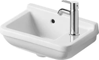Produktbild von Duravit Handwaschbecken STARCK 3 mit Überlauf, Hahnlochbank, 400 x 260 mm, 1 Hahnloch rechts weiß