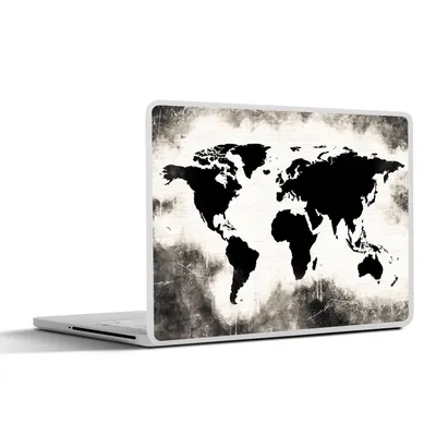 Produktbild von MuchoWow® Laptop Aufkleber Sticker Cover Weltkarte - Schwarz - Weiß - Holz 31x22.5 cm - Laptop-Deko