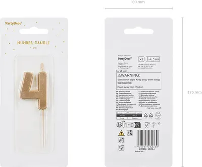 Image de Chiffre 4 bougie d'anniversaire, or, 5,5cm