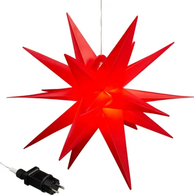 Produktbild von LED Leuchtstern 3D PVC Weihnachststern XL zum Aufhängen beleuchtet Timerfunktion rot inkl. SMD LED Ø 60cm Outdoor IP44