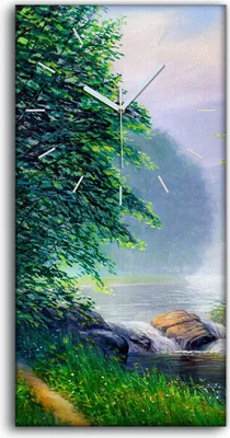 Produktbild von Dekor Leinwand Uhr Wandbilder 30x60 Malerei Wald Bäume Fluss Landschaft - weiße Hände